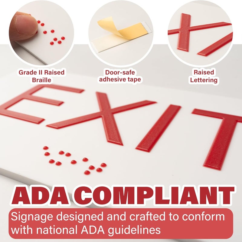 Abudada Exit Sign - 1Pk ADA Compliant Exit Signs With Braille and Raised Letters for Business, Emergency Exit Sign for Office Restroom Indoor Outdoor,Easy Installation-Horizontal (3 * 6 In) - Image 4